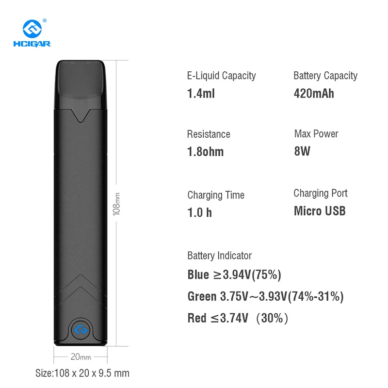 HCIGAR AKSO OS Pod Комплект 1,4 мл многоразового бака мини pod vape ручка MTL стартовый комплект Электронная сигарета с воздушным приводом pod система
