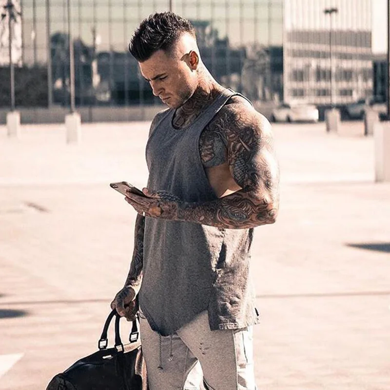 Muscleguys тренажерные залы Стрингер одежда Бодибилдинг майка мужская майка для фитнеса рубашка без рукавов однотонная хлопковая майка