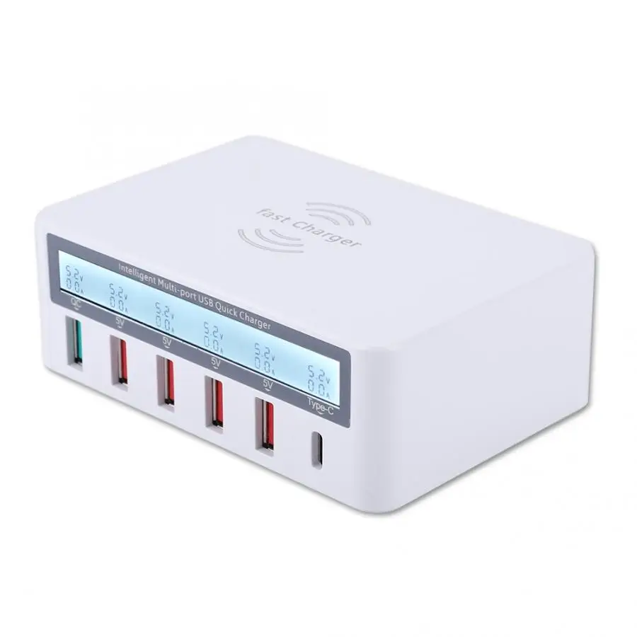 Настольный QC3.0 Type C QI Беспроводное зарядное устройство многопортовый USB мобильный