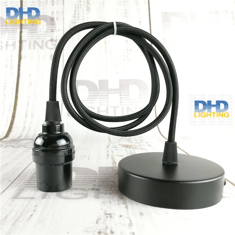 

Sample order E27 UL DIY Edison lamp fixture black E26 bakelite socket plastic lamp holder with black cable and ceiling plate