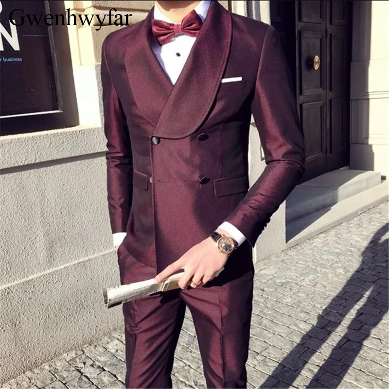 Nina костюмы 2018 модный элегантный смокинг для жениха бордовый Costme Homme Terno Блейзер