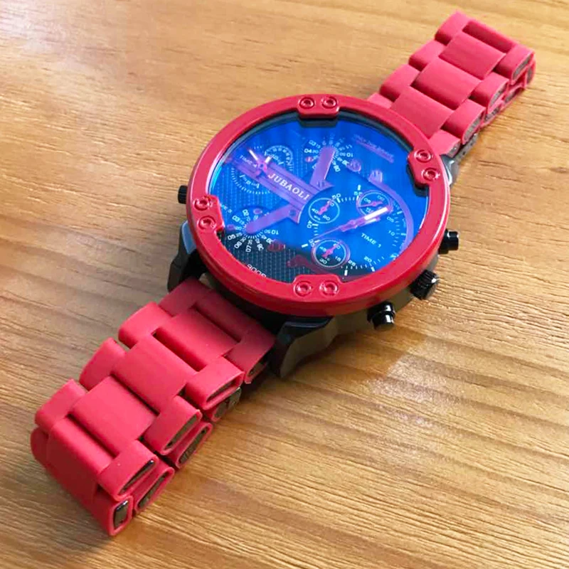 Бренд Dual Time display деловые часы для мужчин красная стальная полоса спортивные кварцевые часы с хронографом Dz стиль 7370 Relogio Masculino