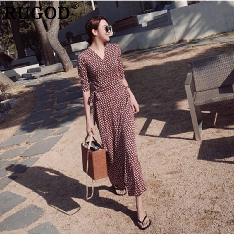 Женское Свободное платье с v-образным вырезом RUGOD летнее пляжное в стиле бохо