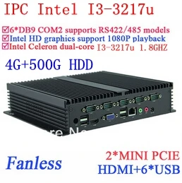 Безвентиляторный процессор Intel Core i3 PC Gigabit Ethernet NM70 6USB 6 COM 4G RAM 500G HDD WIN7 WIN8 LINUX free drive NAS
