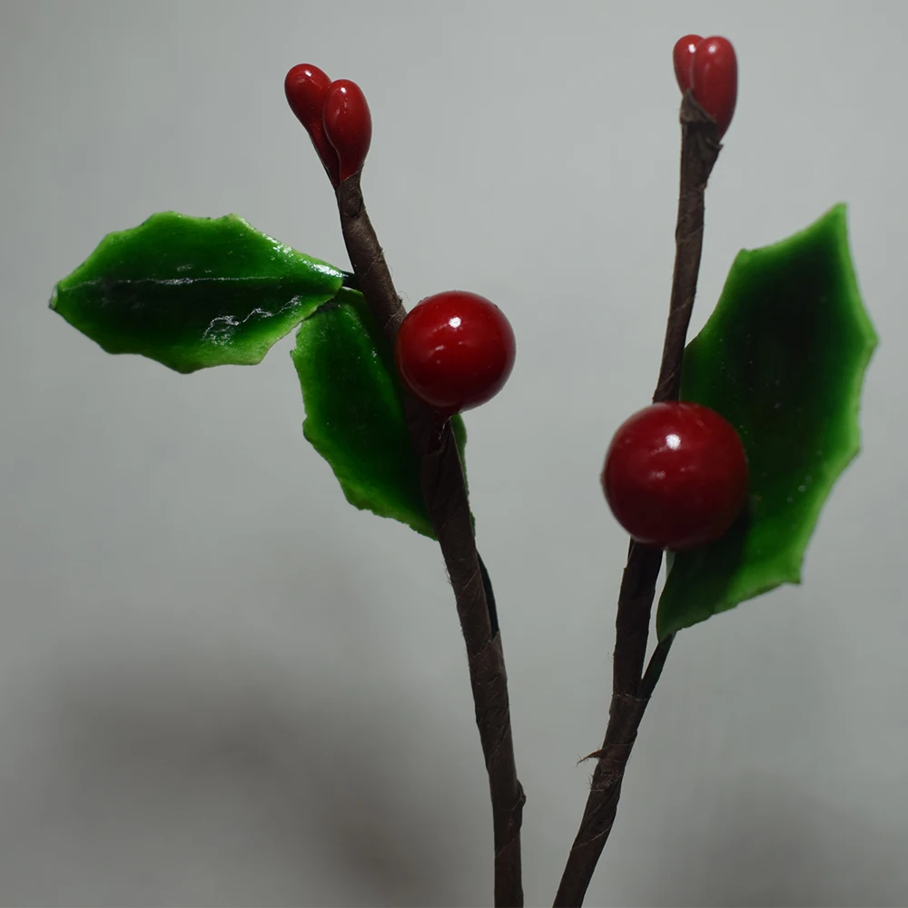 5PCS Artificial Berry Branches 10cm Christmas Wedding Birthday Party Garden Home Shop Office Decoration 2 Berries+3 Leaves | Дом и сад