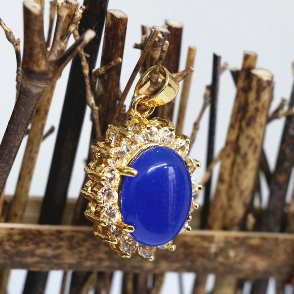 Элегантный синий нефрит халцедон Камень овальное яйцо падение кулон инкрустация