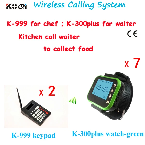 Kitchen Calling System including 2 pcs Transmitter Keypad and 7 pcs Watch Wrist Pager Shipping Free