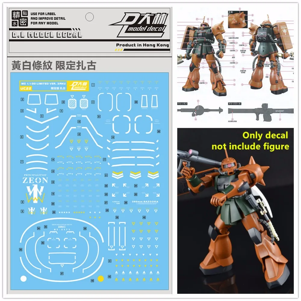 D.L Высококачественная наклейка водяная паста UC22 белая для MG 1/100 MS-06FS Zaku II Garma Zabi