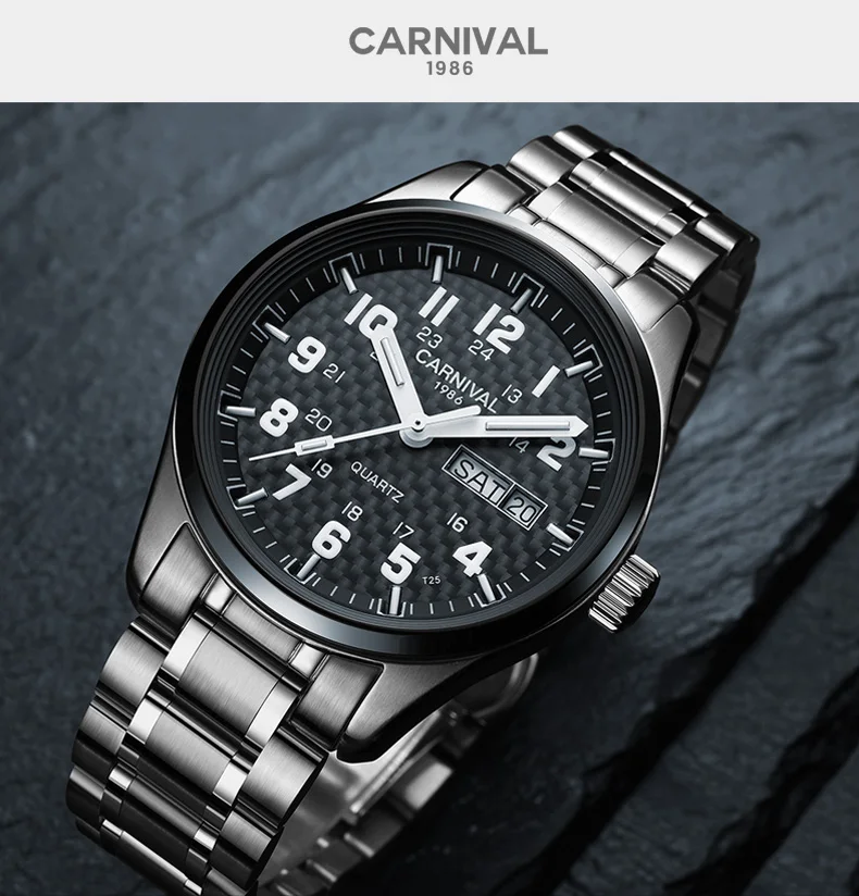 T25Carnival Тритий Светящиеся двойной календарь военные кварцевые часы мужские роскошные Брендовые Часы водонепроницаемые часы relogio erkek saati