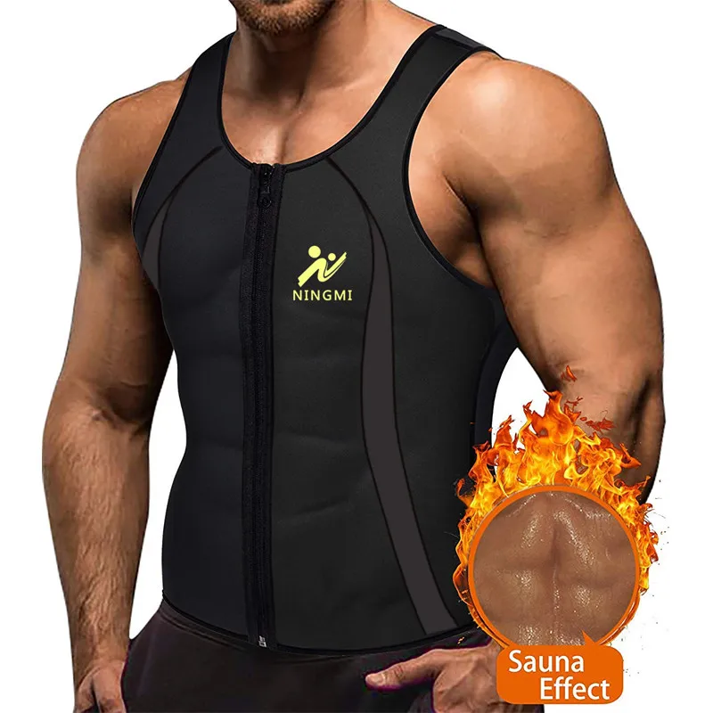 

NINGMI Mens Slimming Vest HOT Shirt Fitness Weight Loss Sweat Sauna Suit Waist Trainer Body Shaper Neoprene Tank Top with Zipper