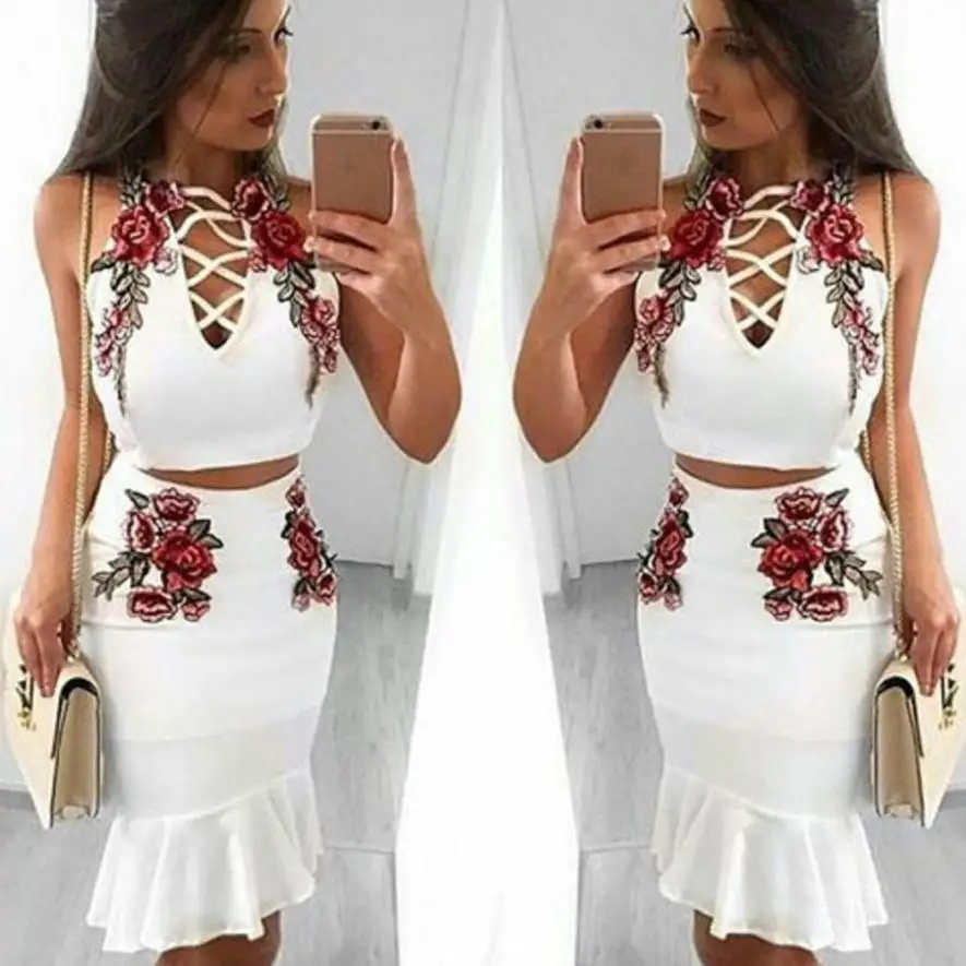 Женское платье без рукавов с вышитыми розами цветочным принтом лето 2019|dress summer|woman