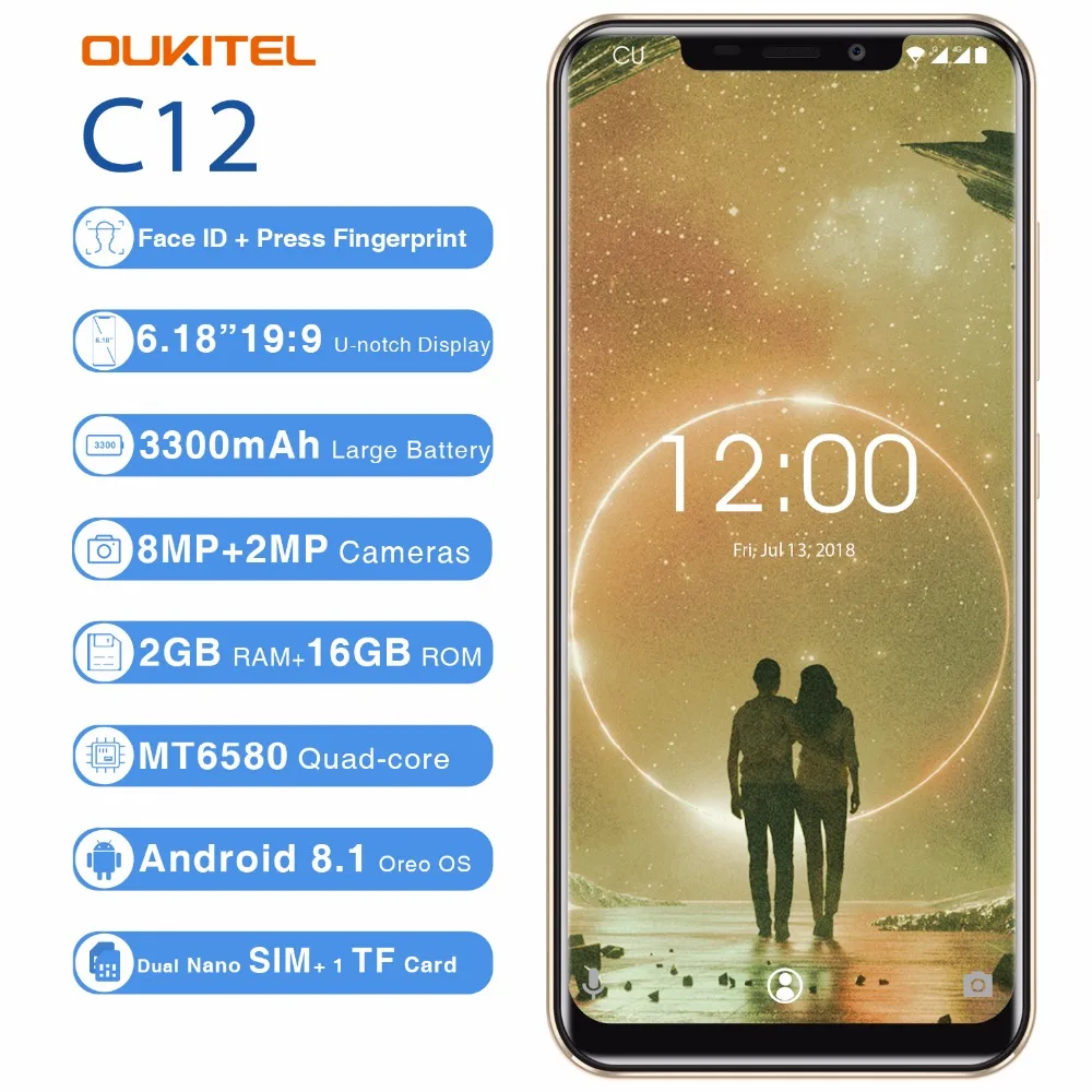 OUKITEL C12 3g телефон 6 18 &quotAndroid 8 1 MT6580 четырехъядерный 1. Гц 2 ГБ + 16 Гб 8MP 2.0MP