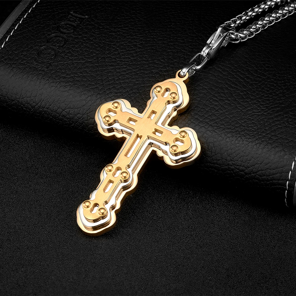 

Christian Jesus Cross Crystal Pendant Necklaces Pendant with Chain Stainless Steel Men Hip pop Jewelry