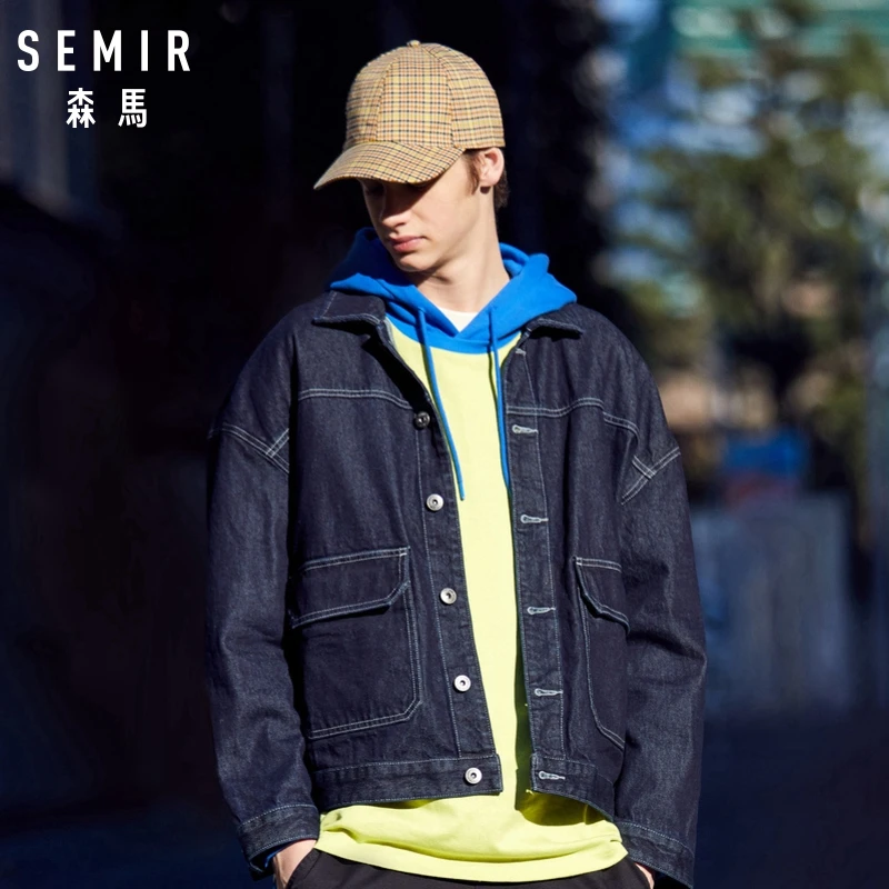 Мужская джинсовая куртка SEMIR потертая из 100% хлопка с открытыми плечами и передним