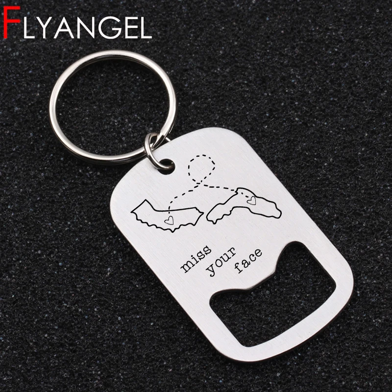 Creative High Quality Bottle Opener Key Chains Engraved Miss Your Face Keyring Long Distance Keys Holder Couples Lover's Tag | Украшения