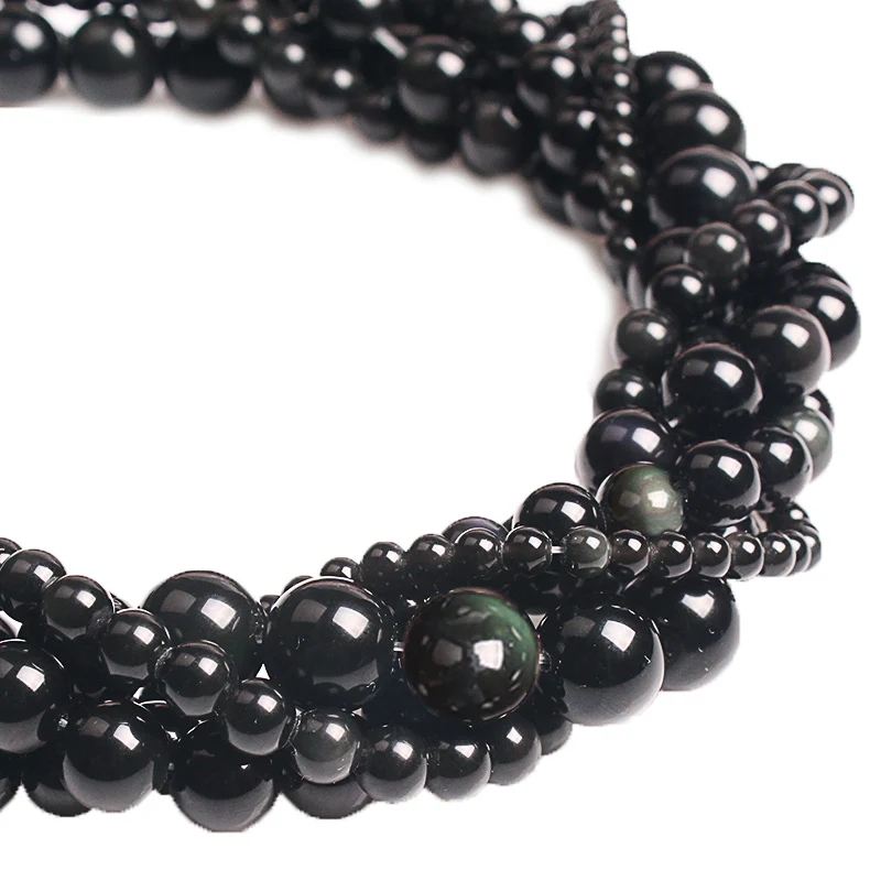 Натуральные каменные бусины, черный обсидиан, круглые, свободные, гладкие, большие, 4 6 8 10 12 14 16 мм, для создания браслета и ювелирных изделий.