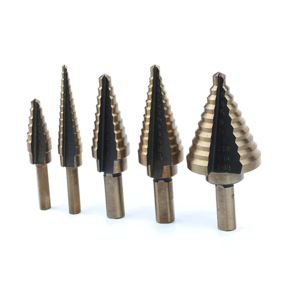 Набор ступенчатых сверл набор из 5 насадок с титановым покрытием прямыми