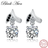 black awn cute 100 2g 925 sterling silver fine jewelry black spinel wedding earrings for women female flower earrings t153