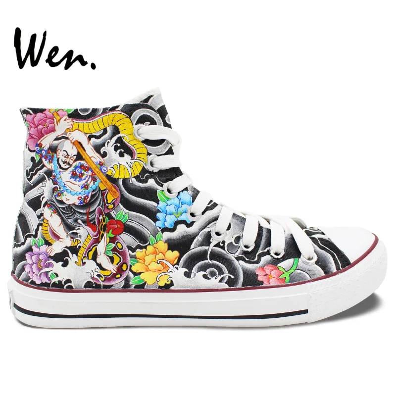 Вэнь Дизайн повседневные кроссовки Ручная роспись пользовательские Chinoiserie цветы