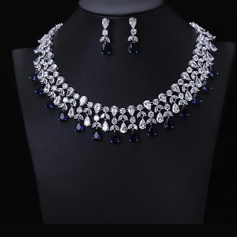 Новейший роскошный Искрящийся Блестящий кубический циркон серьги колье набор с