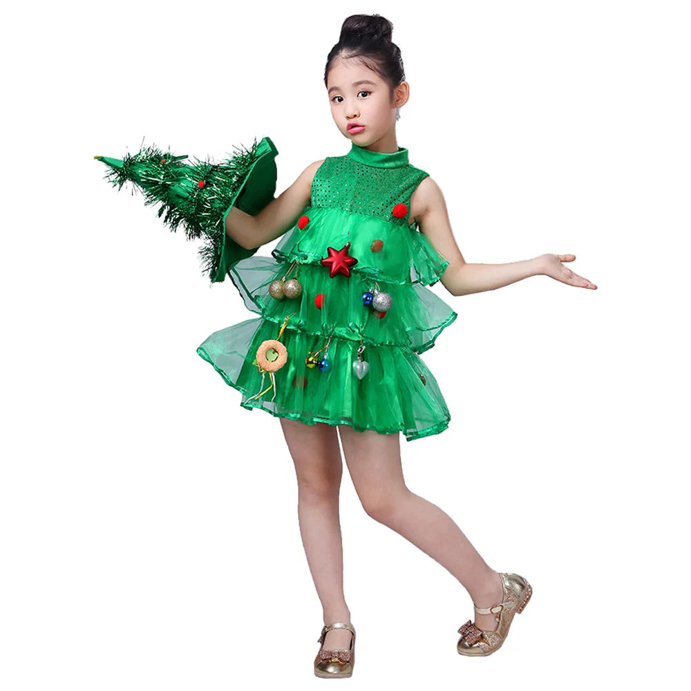Костюм для рождественских праздников платье девочек зеленого цвета