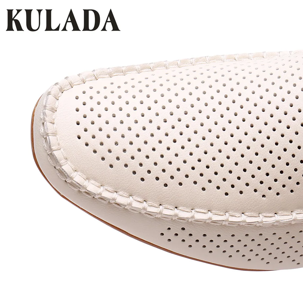 Kulada Модные мужские лоферы кожаные сандалии ручной работы летние полые легкая