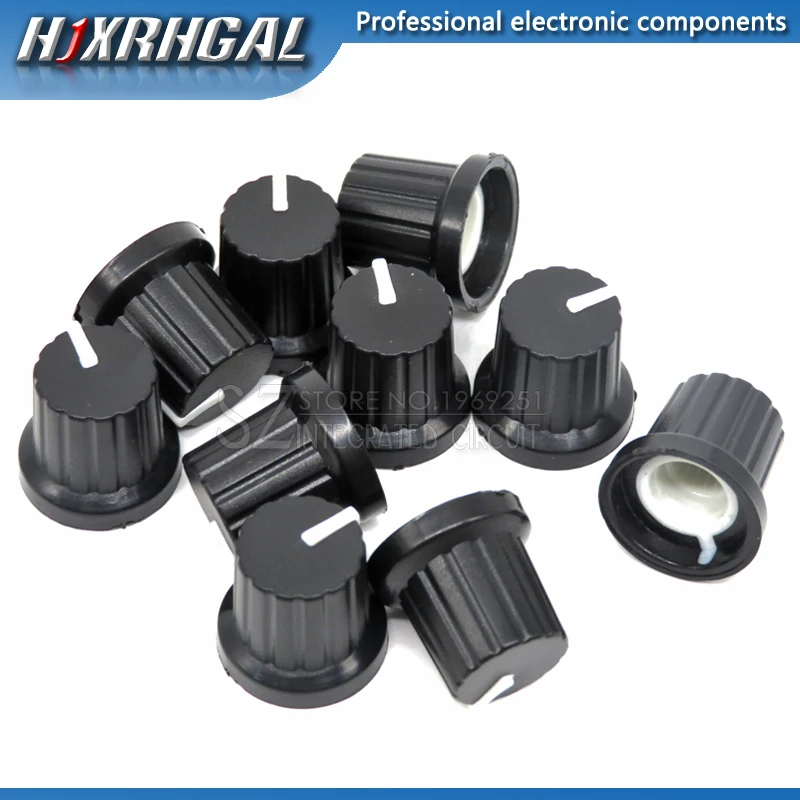 500 Pcs 6mm Shaft Hole Dia Plastic Threaded Knurled Potentiometer Knobs Caps | Электронные компоненты и