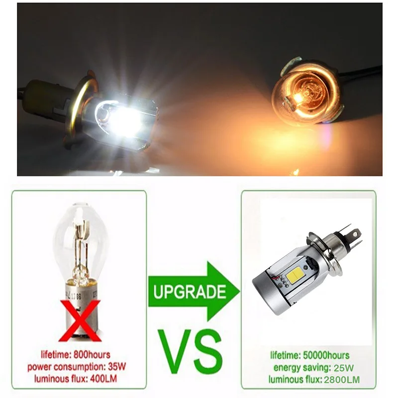 Dreauto Plug and play high power 20W 2000lm H4 motorcycle led light bulb P43t HS1 motor head lamps 6000K white with fan | Автомобили и