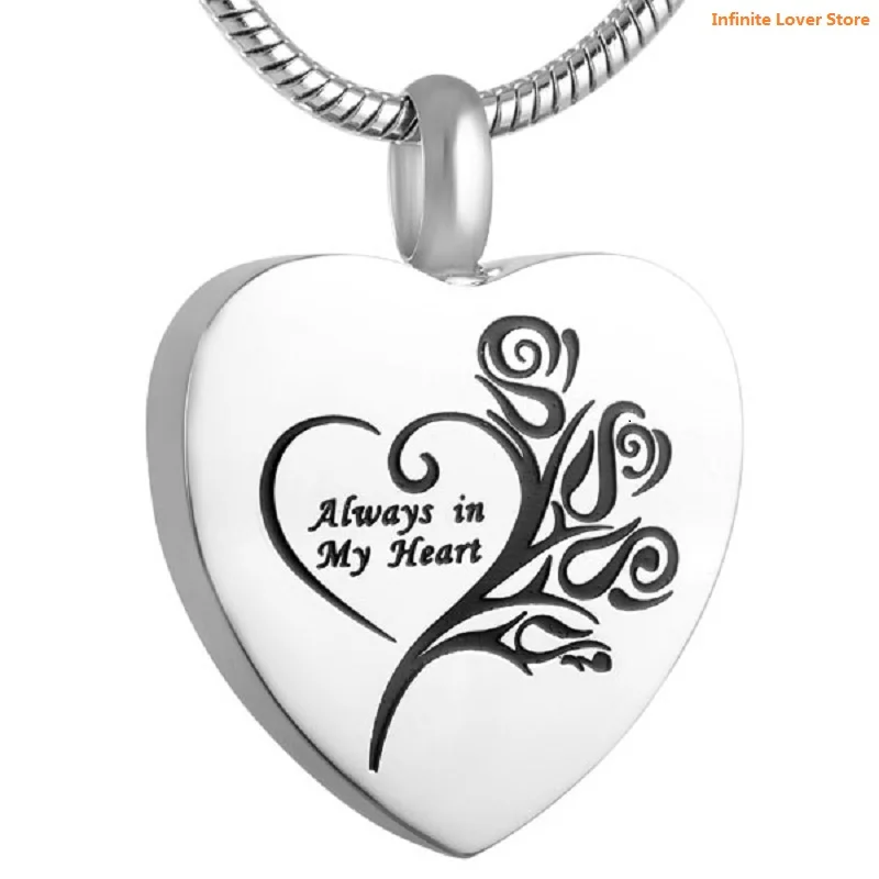 

KLH9122 Wholesale Always In My Heart Cremation Jewelry Keepsake Memorial Urn Necklace Ash Holder,Cheap Funeral Jewelry for Ashes