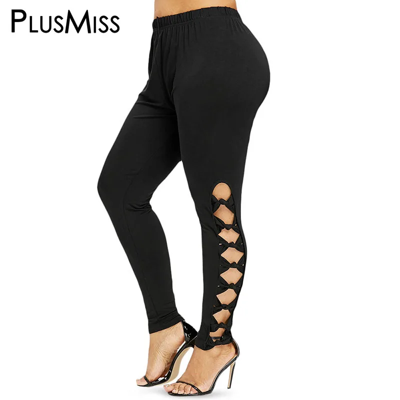 PlusMiss плюс Размеры 5XL 4XL Высокая Талия вырезать Фитнес леггинсы Legins Женская одежда
