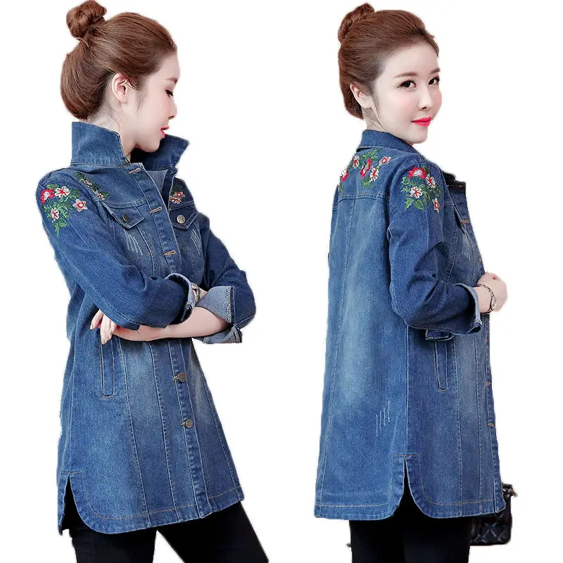 Женская джинсовая куртка с цветочной вышивкой модель f1064|Женские куртки| |