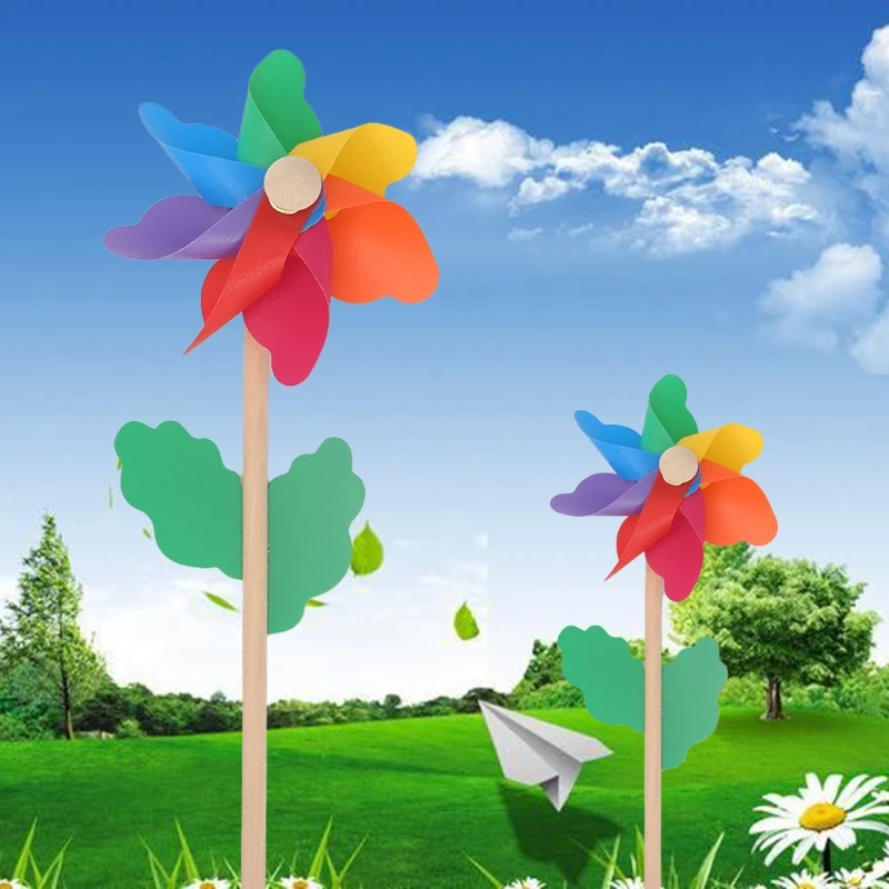 

New Colorful Wood Windmill Wind Spinner Pinwheels Home Garden Yard Decoration Kids Toys windmill