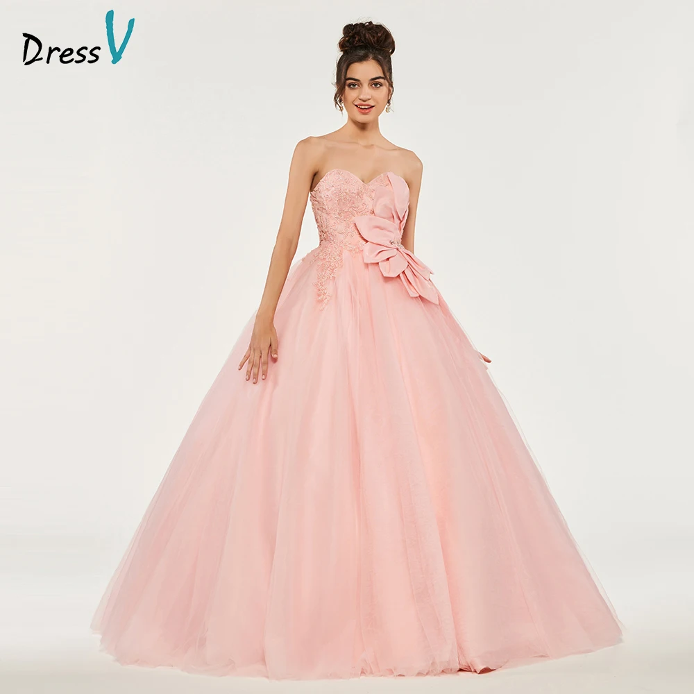 

Dressv Pink Ball Gown Puffy Quinceanera Dresses Lace Up Princess Beading Appliques Sweet 16 Dress Vestidos De Debutante 15 Anos