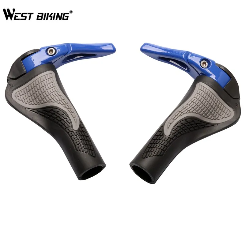 black blue WEST BIKING велосипед MTB Компоненты бар заканчивается Рули резиновые накладки Алюминий Баренд ручка бар Эргономичный нажмите на мягкие ручки - Цвет: black blue