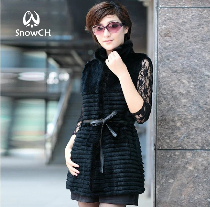 Новинка 2018 г. Женский Длинный жилет из натурального кроличьего меха зимние