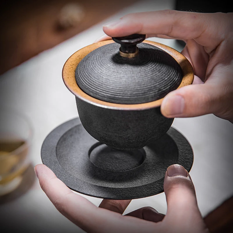Чайный сервиз Gaiwan из грубой керамики в японском стиле 160 мл|Пиалы для чая| |