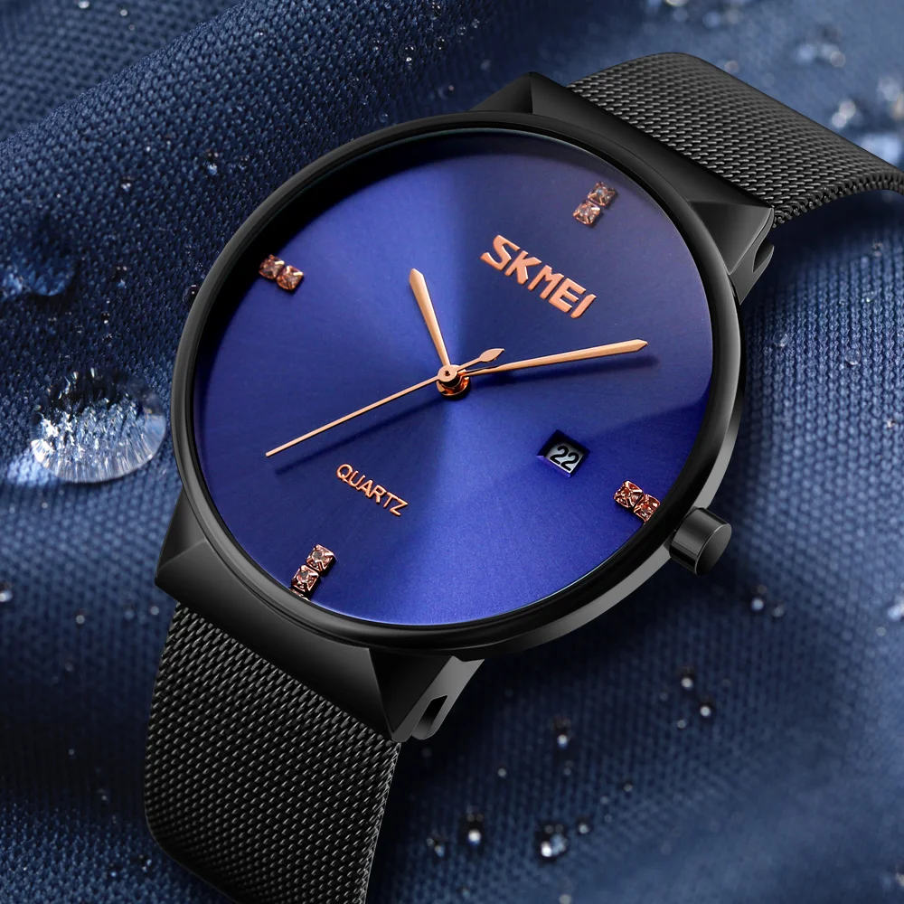 

SKMEI Luxury Brand Ultra Thin Men's Quartz Watch Full Stainless Steel Analog Display Date Casual Watches Clock Men Wristwatches