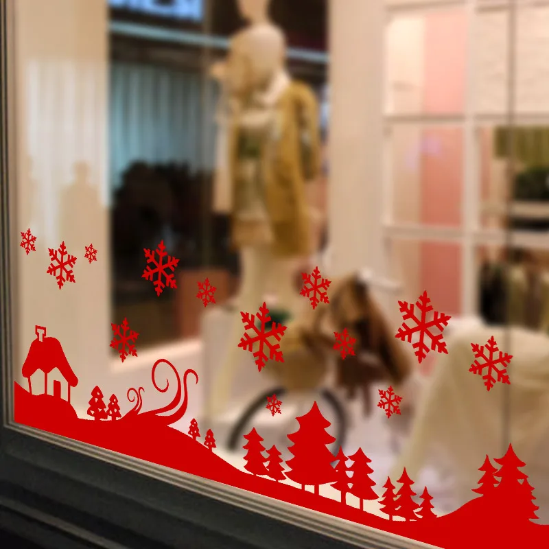 2017 Рождественский Декор снежный городок деревня дерево наклейки на стену