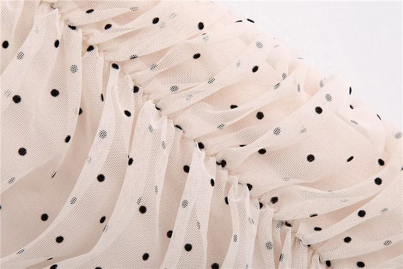 Bazaleas винтажный буф рукав сетка vestidos ретро точка печати летнее платье модные Ruched