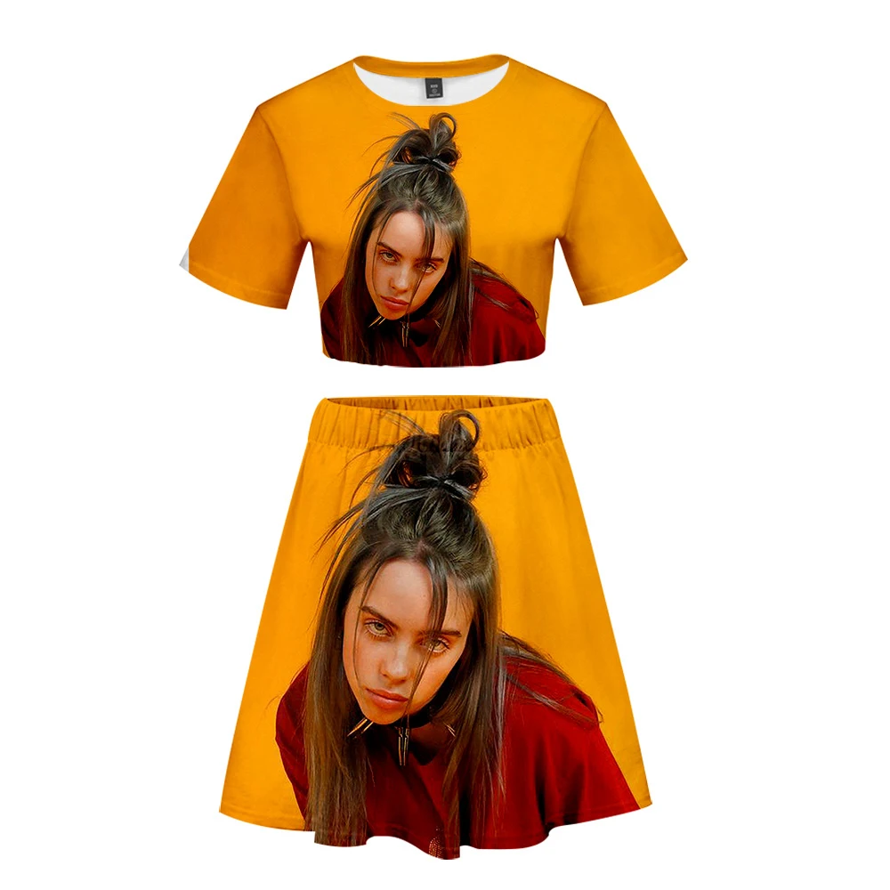 3D Billie Eilish женский укороченный топ комплект из двух предметов летнее платье Kpop