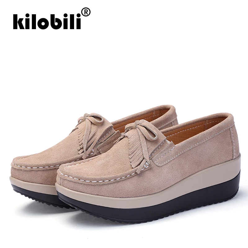Kilobili/2019 Весенняя женская повседневная обувь из замши натуральная кожа на