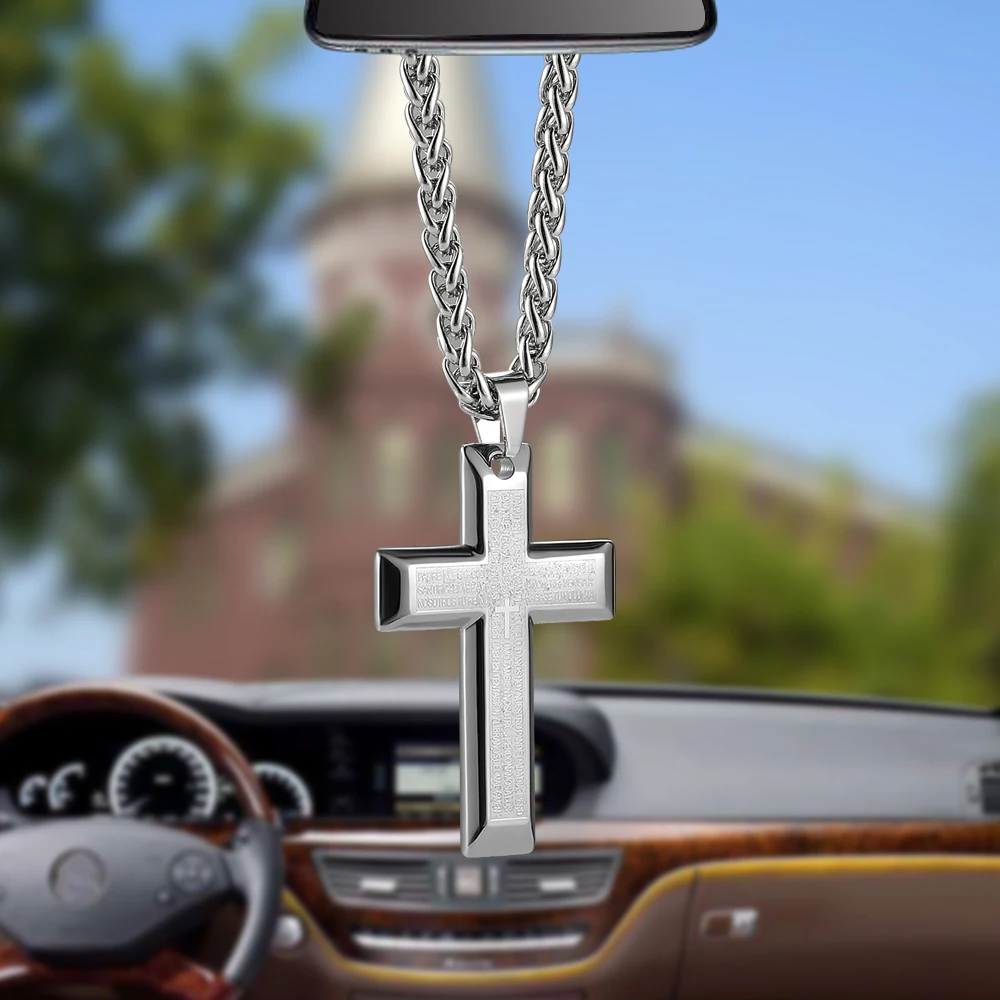 Автомобильный кулон, уникальный Титановый стальной Библейский крест, автомобильное внутреннее зеркало заднего вида, Висячие висячие украшения, аксессуары