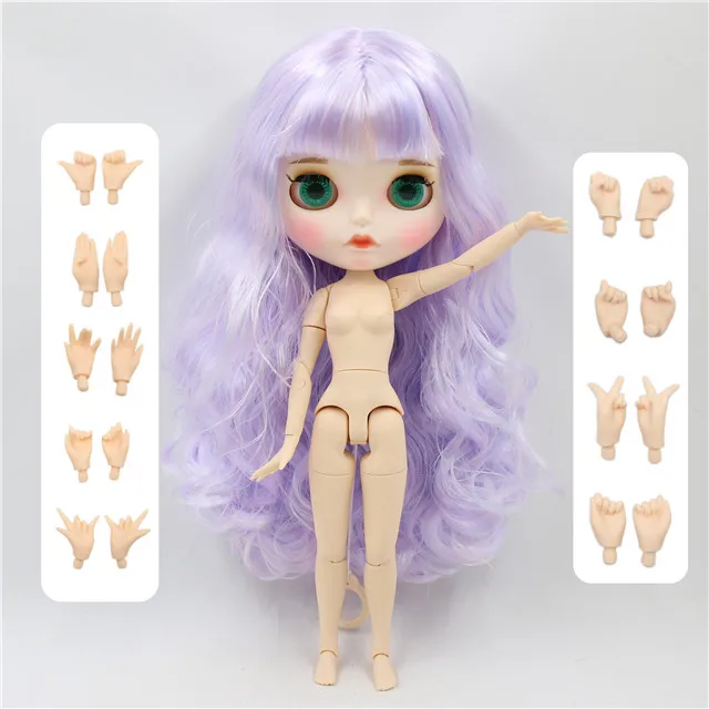 doll with hands AB ICY factory шарнирная кукла blyth toy белая кожа соединение тела матовое лицо микс фиолетовые волосы 30 см голая кукла - Цвет: doll with hands AB