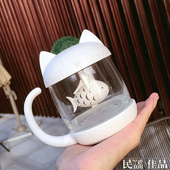 Мультяшная кошка чайная чашка с рыбным фильтром высококачественный силикон стеклянная сетка для процеживания чашка необычная Кружка Чайный Набор