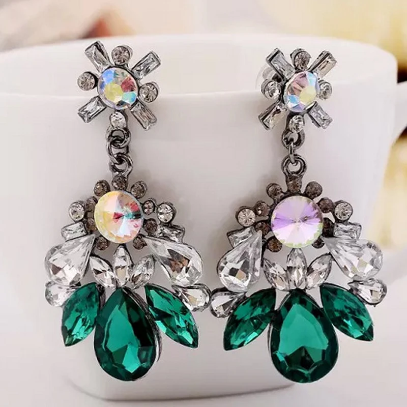 Fashion Personality Temperament Exaggerated Geometric Pattern Inlaid Imitate Oval Gemstone Long Earrings New Female Jewelry | Украшения и