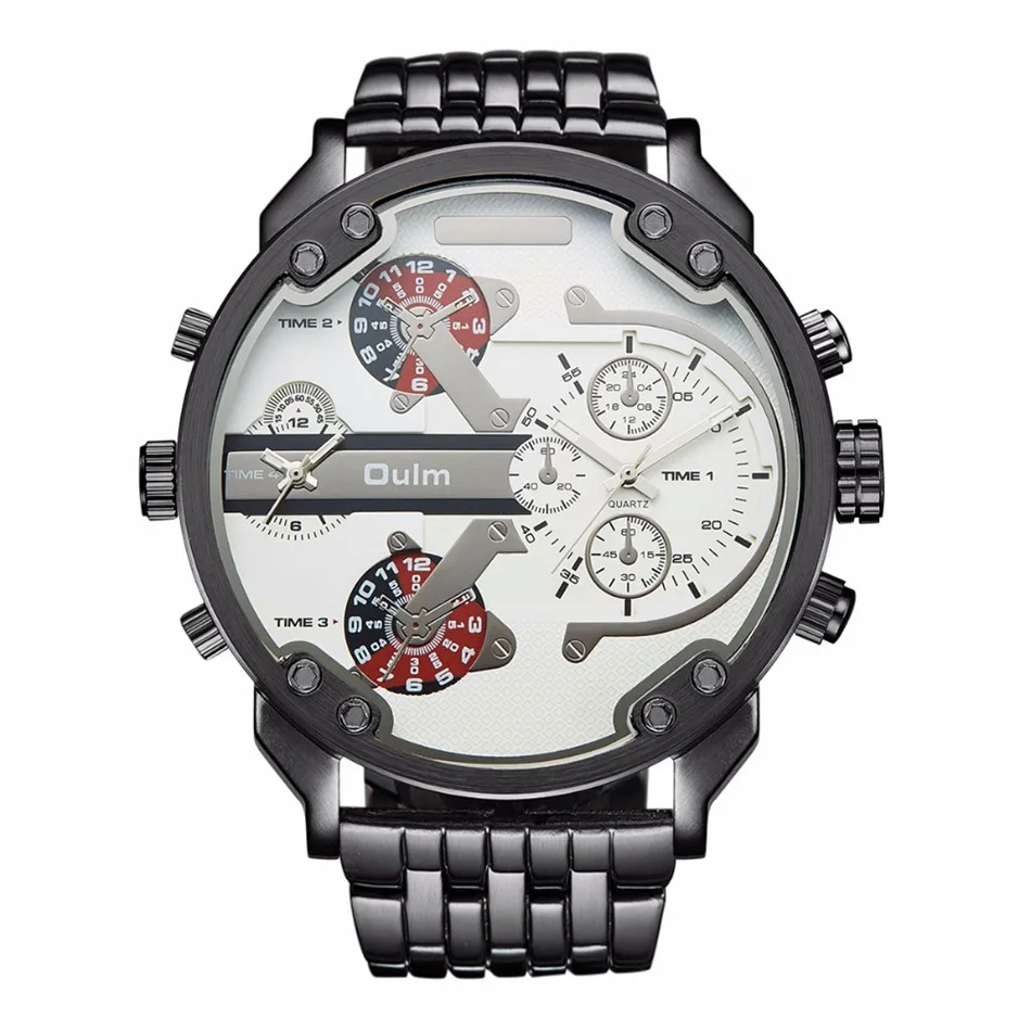 

New Stainless Steel Oulm 3548 Dual Time Zone Men's Quartz Watch Luxury Brand Gold Color Oversize Dial Men Birthday Gift Watch
