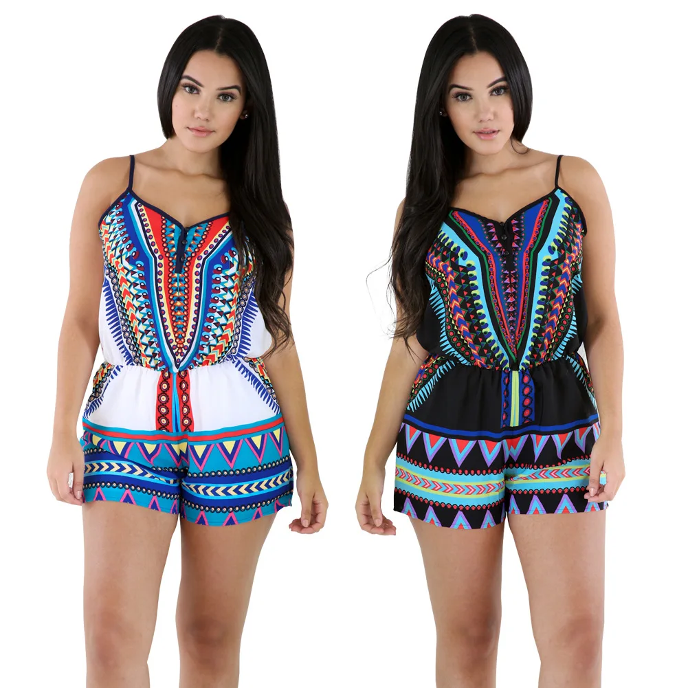 Плюс размер сексуальный женский комбинезон в стиле бохо с цветочным принтом