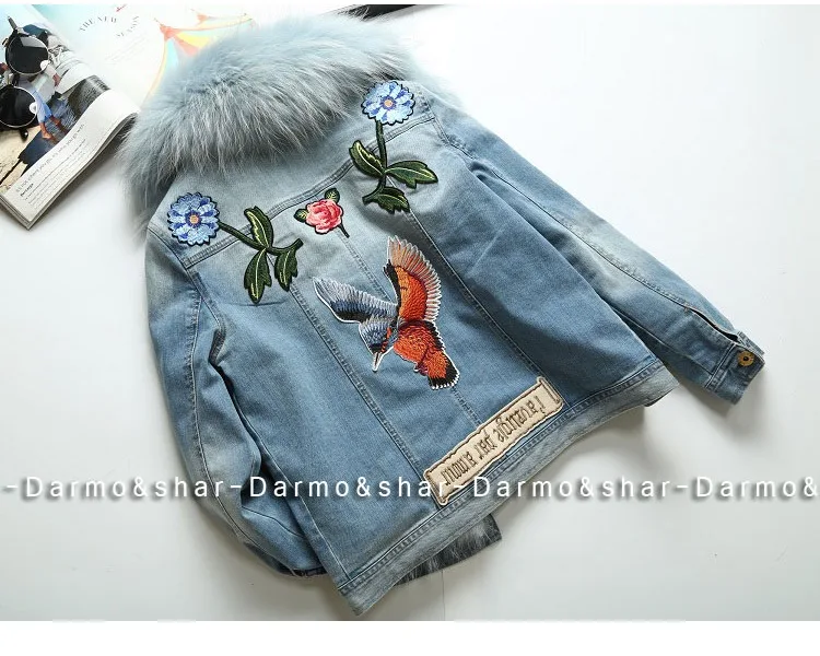2016 Для женщин утолщаются натуральный мех енота Мех животных Lined Denim Джинсы с