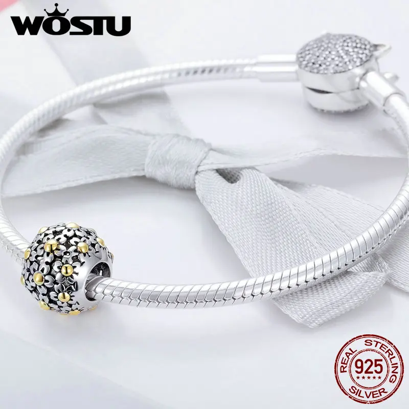WOSTU высокое качество 925 пробы серебро полный ромашка Шарм Подходит Сделай Сам браслет из бусин S925 ювелирные аксессуары для изготовления CQC717