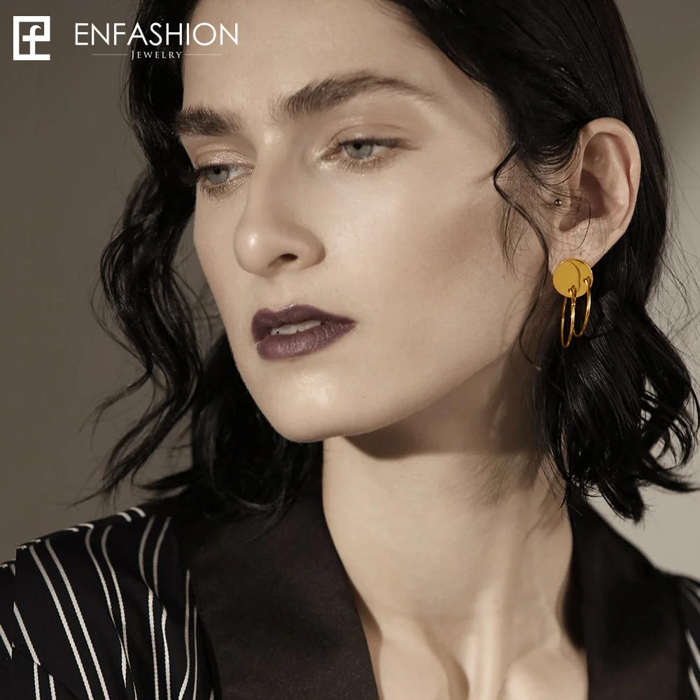 Enfashion круг линии длинные висячие серьги золотистого цвета женские с большой